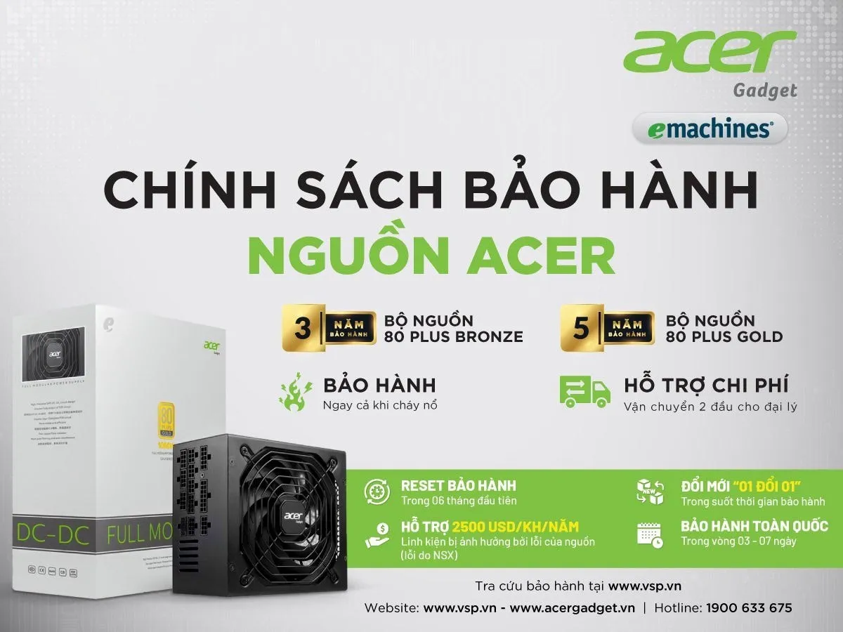 Nguồn ACER AC1000 Gold Full Modular (ATX 3.0/PCI-E 5.0)